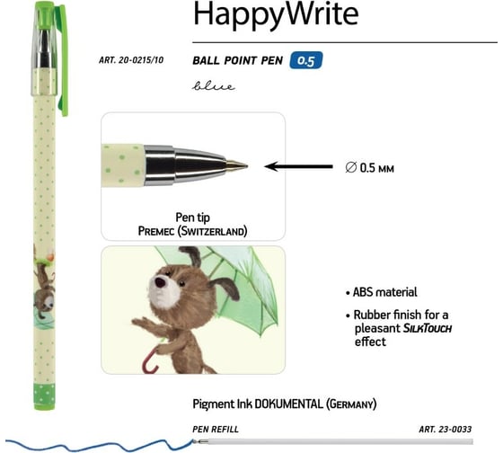 Шариковая ручка Bruno Visconti Happy Write Щенок с зонтиком 0.5 мм синяя 20-0215/10