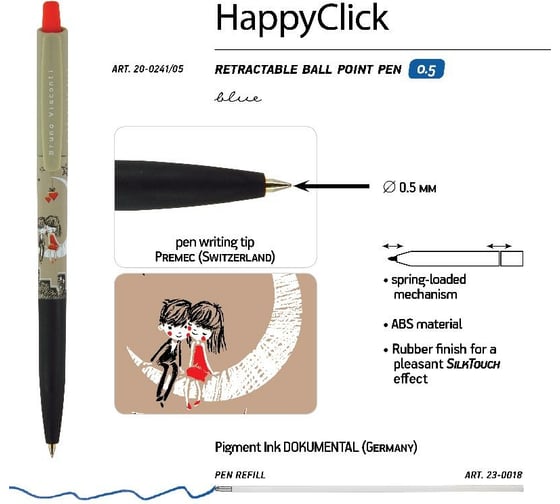 Шариковая ручка Bruno Visconti Happy Click Романтика 0.5 мм синяя 20-0241/05