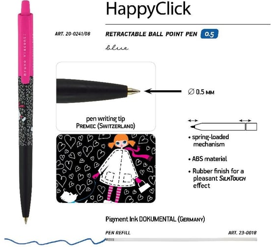 Шариковая ручка Bruno Visconti Happy Click Девочка с собачкой 0.5 мм синяя 20-0241/08