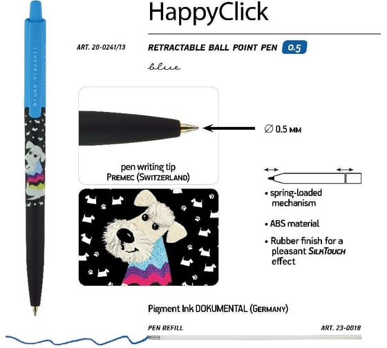 Шариковая ручка Bruno Visconti Happy Click Щеночек 0.5 мм синяя 20-0241/13