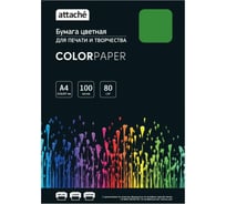 Бумага цветная Attache, зеленый интенсив, 80г, А4, 100 л 1776501