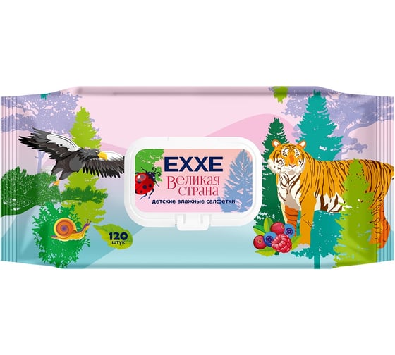 Влажные салфетки EXXE Великая страна Ягодный микс, детские, 120 шт 275911