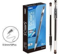 Набор гелевых ручек DELI 12 шт в упаковке, пулевидный наконечник 0.5 мм, прозрачный корпус, пластиковый клип, чернила черные EG85-BK