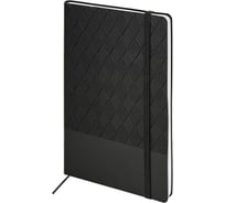 Бизнес-блокнот BRAUBERG А5, 138x213мм, Tissage, под кожу, 80л, резинка, клетка, черный, 116601