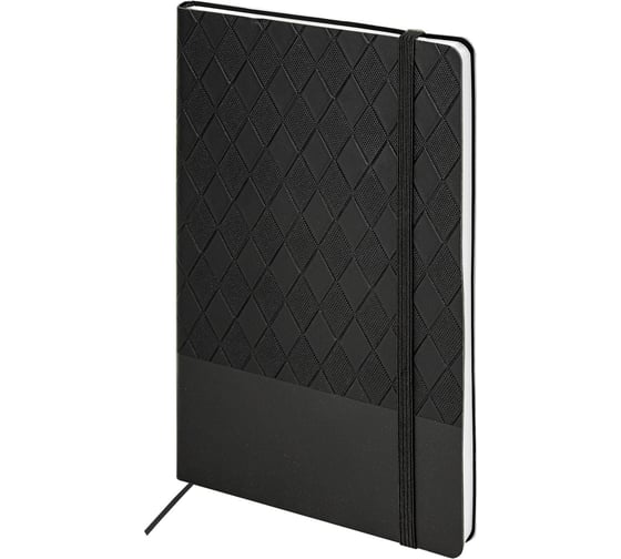 Бизнес-блокнот BRAUBERG А5, 138x213мм, Tissage, под кожу, 80л, резинка, клетка, черный, 116601