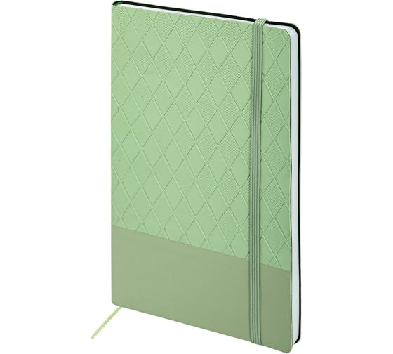 Бизнес-блокнот BRAUBERG А5, 138x213мм, Tissage, под кожу, 80л, резинка, клетка, оливковый, 116602