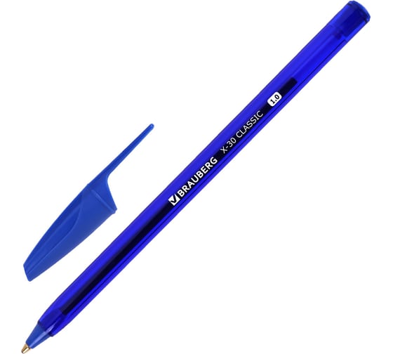 Ручки шариковые BRAUBERG X-30, комплект 12 шт, СИНИЕ, узел 1 мм, линия 0.5 мм 144332