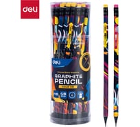 Набор карандашей графитовых DELI 48 шт в упаковке, твердо-мягкий, принт Paint texture, круглый черный корпус, тол, EC043-HB