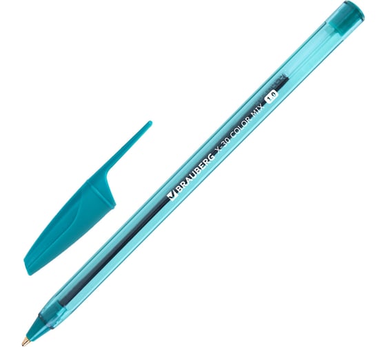 Ручка шариковая BRAUBERG 50 шт X-30 COLOR MIX, синяя, мягкое письмо, узел 1 мм, линия 0,5 мм 144335