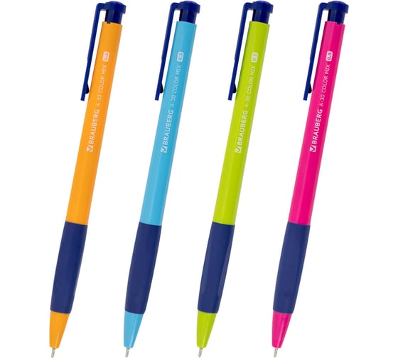Ручки шариковые BRAUBERG автомат письмо WRITING 3.0, A-30, 12 шт, СИНИЕ, 0,5 мм, 144342