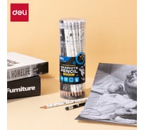 Набор карандашей графитовых DELI 48 шт в упаковке, твердо-мягкий, принт Daring mission, круглый корпус, толщина г, EC048-HB