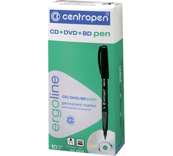 Маркер для CD и DVD ОФИСМАГ CENTROPEN, черный, трехгранная форма захвата, тонкий, 1 мм, 4606, ш/к 31805 150313