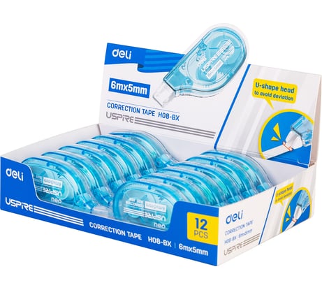 Набор корректирующих лент DELI 6мx5мм голубой пластик корпус (12 шт. в наборе) EH08-BX