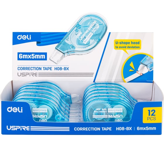 Набор корректирующих лент DELI 6мx5мм голубой пластик корпус (12 шт. в наборе) EH08-BX