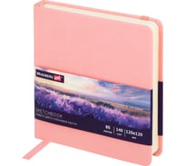 Скетчбук BRAUBERG слоновая кость 140г/м 120x120мм, 80л, КОЖЗАМ, резинка, розовый 116876