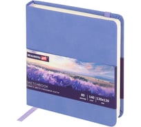 Скетчбук BRAUBERG слоновая кость 140г/м 120x120мм, 80л, КОЖЗАМ, резинка, сиреневый 116877