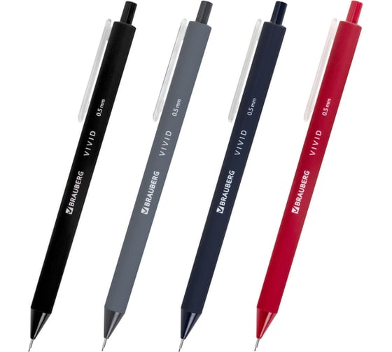Карандаш механический BRAUBERG 0.5 мм, VIVID, корпус soft-touch ассорти, 24 шт 182063
