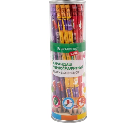 Карандаш чернографитный с принтом BRAUBERG KIDS FOOD, 36 шт, HB, с ластиком, корпус ассорти 182018
