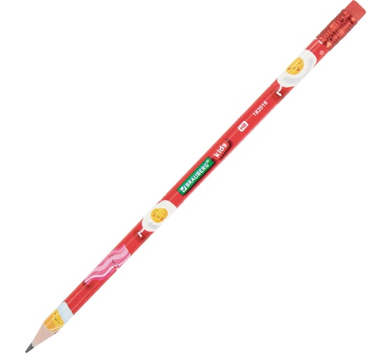 Карандаш чернографитный с принтом BRAUBERG KIDS FOOD, 36 шт, HB, с ластиком, корпус ассорти 182018
