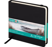 Скетчбук BRAUBERG слоновая кость+белая 140г/м2 120x120мм, 80л, КОЖЗАМ, резинка, черный 116872