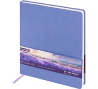 Скетчбук BRAUBERG слоновая кость 140г/м 200x200мм, 80л, КОЖЗАМ, резинка, сиреневый 116881
