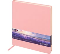 Скетчбук BRAUBERG слоновая кость 140г/м 200x200мм, 80л, КОЖЗАМ, резинка, розовый 116880