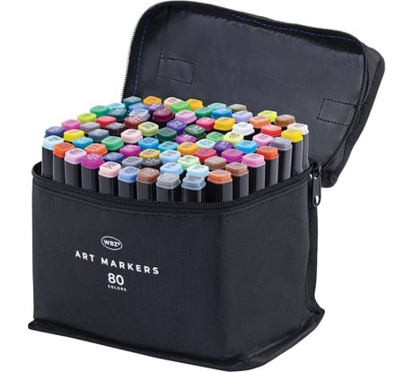 Маркеры для скетчинга WBZ двусторонние, 80 шт, текстильный чехол, 152575