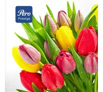 Салфетки бумажные сервировочные Pero Prestige Весенние цветы, с рисунком, трехслойные, 20 шт 254971