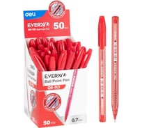 Шариковая ручка DELI игольчатый наконечник: 0.7 мм, цвет красный (50 шт. в наборе) EQ9-RD