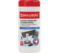 Антибактериальные универсальные спиртовые салфетки BRAUBERG 13x17 см, 100 шт 513536