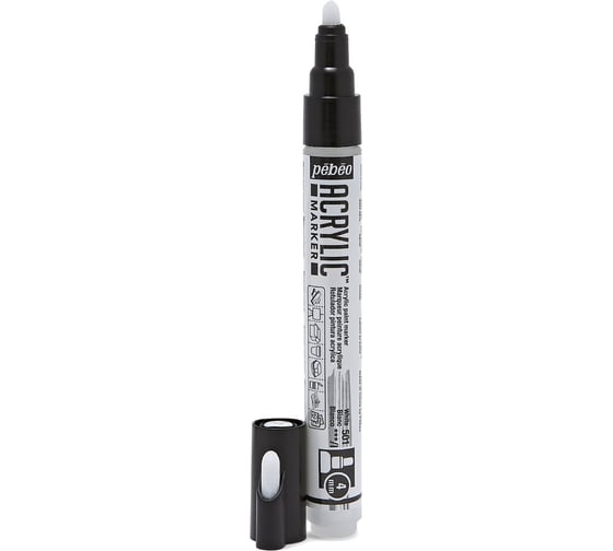 Маркер акриловый PEBEO Acrylic Marker №1, 4 мм, перо круглое, 6 шт. 201501 (205801) белый 470223