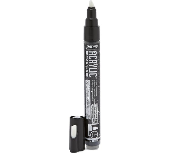 Маркер акриловый PEBEO Acrylic Marker №2, 4 мм, перо скошенное, 6 шт. 201655 (205955) черный мерцающий 470204