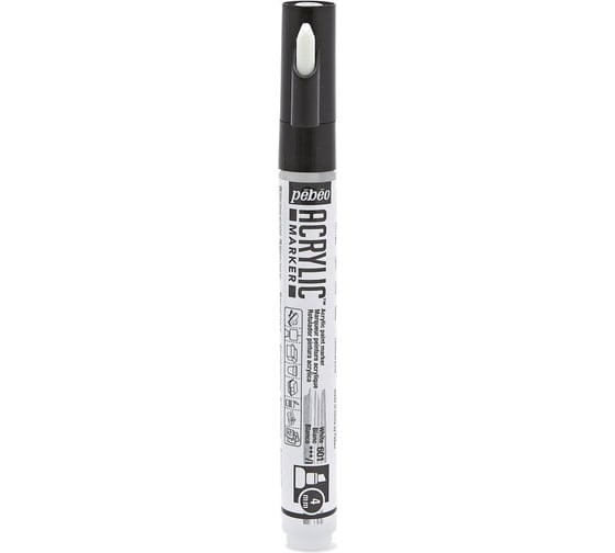 Маркер акриловый PEBEO Acrylic Marker №2, 4 мм, перо скошенное, 6 шт. 201601 (205901) белый 470213