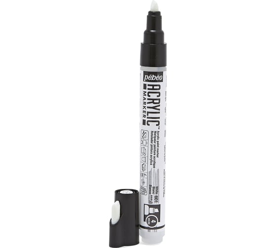 Маркер акриловый PEBEO Acrylic Marker №2, 4 мм, перо скошенное, 6 шт. 201601 (205901) белый 470213