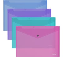 Пластиковая папка-конверт ErichKrause Fizzy Vivid на кнопке, A4, ассорти по 12 шт 47043