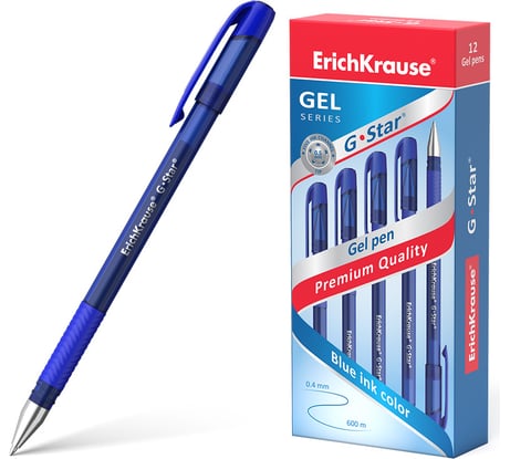 Ручка ErichKrause гелевая G-Star® с резиновым хватом 0,5, тонированная, цвет чернил синий 45206
