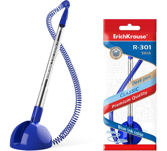 Настольная шариковая ручка ErichKrause R-301 Desk Pen 1.0, синий 46434