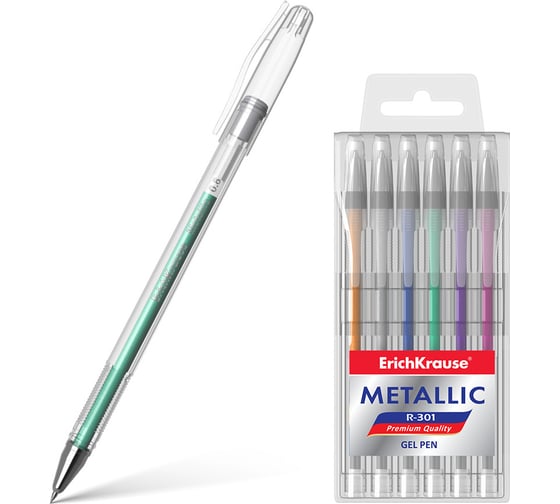 Гелевая ручка ErichKrause R-301 Metallic в футляре по 6 шт 46525