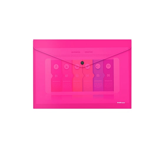 Пластиковая папка-конверт ErichKrause Glossy Neon на кнопке, A4, ассорти по 12 шт 50300