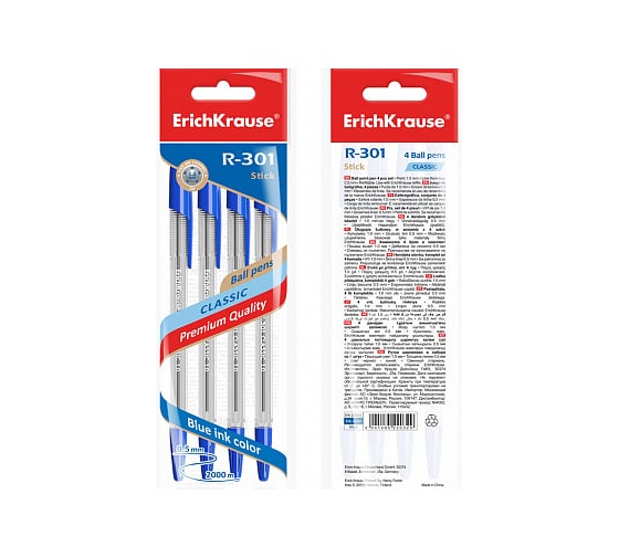Шариковая ручка ErichKrause R-301 Classic Stick 1.0, синий 22032