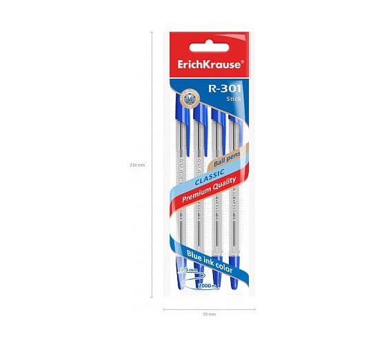 Шариковая ручка ErichKrause R-301 Classic Stick 1.0, синий 22032