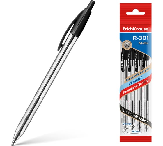 Автоматическая шариковая ручка ErichKrause R-301 Classic Matic 1.0, черный 46757 1