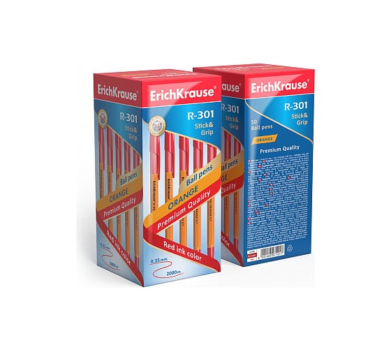 Шариковая ручка ErichKrause R-301 Orange Stick Grip 0.7, красный 43189