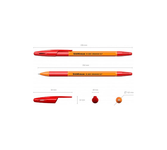 Шариковая ручка ErichKrause R-301 Orange Stick Grip 0.7, красный 43189