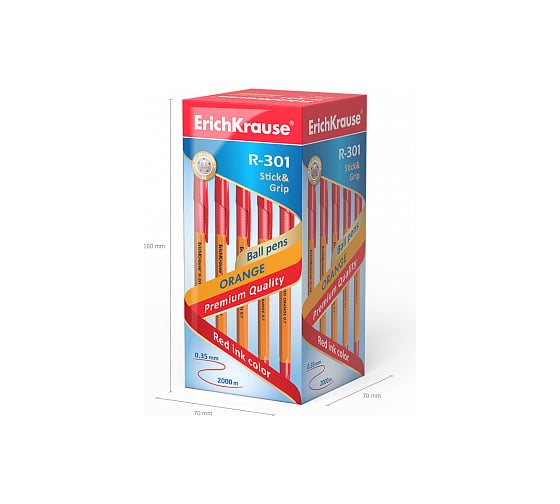 Шариковая ручка ErichKrause R-301 Orange Stick Grip 0.7, красный 43189