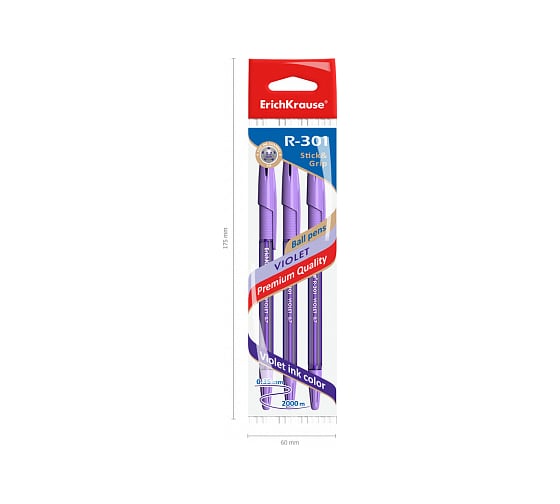 Шариковая ручка ErichKrause R-301 Violet Stick Grip 0.7, фиолетовый 44595