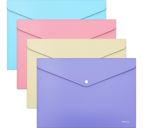 Пластиковая папка-конверт ErichKrause Diagonal Pastel на кнопке, A4, ассорти 50323 1