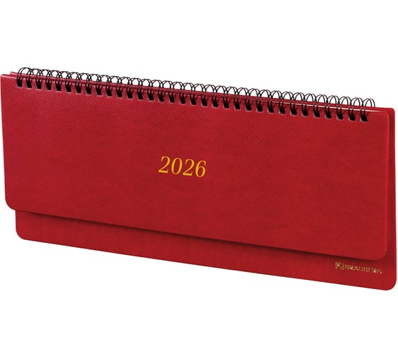 Планинг датированный 2026 BRAUBERG 305x140мм, Iguana, под кожу, красный, 117225