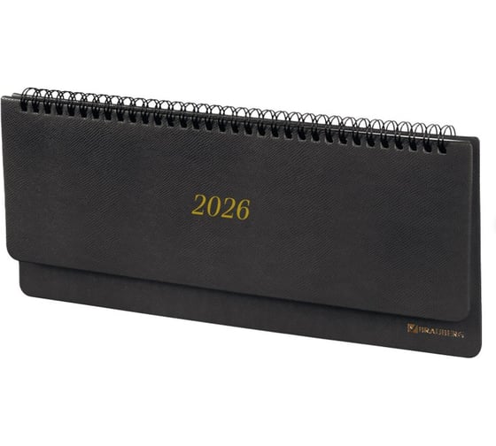 Планинг датированный 2026 BRAUBERG 305x140мм, Iguana, под кожу, черный, 117224