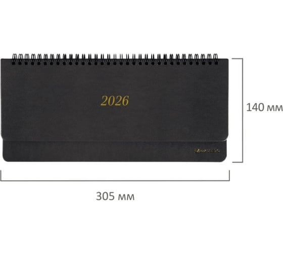 Планинг датированный 2026 BRAUBERG 305x140мм, Iguana, под кожу, черный, 117224